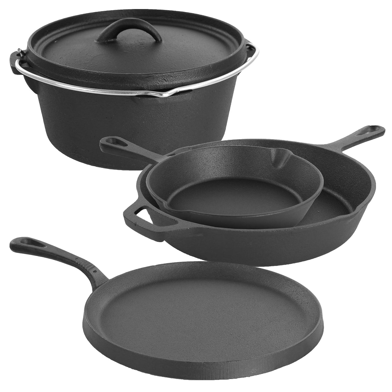 MegaChef 5 Piece Pre-Seasoned Cast Iron Kitchen Cookware Set